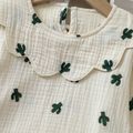 2-piece Toddler Girl Doll Collar Cactus Print Long-sleeve Top and Paperbag Pants Set Army green