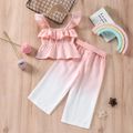 2pcs Toddler Girl Ruffled Peplum Pink Camisole and Gradient Color Belted Pants Set Light Pink