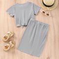 2pcs Toddler Girl 100% Cotton Tie Knot Short-sleeve Waffle Grey Tee and Bowknot Design Side Slit Skirt Set Grey