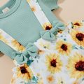 Ribbed 3pcs Leopard or Sunflower or Rainbow Print Flutter-sleeve Baby Set Mint Green