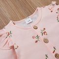 2pcs Baby Girl 95% Cotton Long-sleeve Floral Print Ruffle Button Up Waffle Jumpsuit with Headband Set Pink image 3