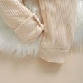 Baby Solid Ribbed Long-sleeve Drawstring Jumpsuit Playsuit Beige image 4