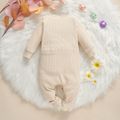 Baby Solid Ribbed Long-sleeve Drawstring Jumpsuit Playsuit Beige image 5
