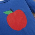 3pcs Baby Fruit Apple Print Long-sleeve Romper and Colorblock Ruffle Pom Poms Suspender Skirt Set Lavender