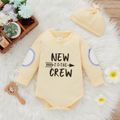 2-piece Baby Boy Letter Print Long-sleeve Sweatshirt Romper and Knotted Cap Set Beige