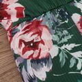 2pcs Baby Girl Floral Print Ribbed Sleeveless Cami Jumpsuit Set Green