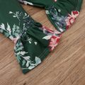 2pcs Baby Girl Floral Print Ribbed Sleeveless Cami Jumpsuit Set Green