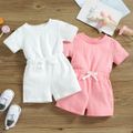 2pcs Baby Boy/Girl 95% Cotton Short-sleeve Solid Cable Knit Tee and Shorts Set White image 2