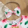 2pcs Baby Girl Letter and Floral Print Ruffle Long-sleeve Splicing Pink Mesh Dress with Headband Set Light Pink