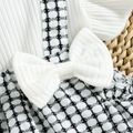 2pcs Baby Girl 95% Cotton Ribbed Ruffle-sleeve Bowknot Splicing Plaid Layered Romper with Headband Set White image 4
