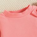 2pcs Toddler Girl Bowknot Design Ribbed Long-sleeve Pink Tee and Flared Pants Set Pink