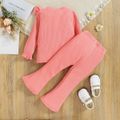 2pcs Toddler Girl Bowknot Design Ribbed Long-sleeve Pink Tee and Flared Pants Set Pink