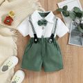 Baby Boy Short-sleeve Party Outfit Gentle Bow Tie Shirt and Suspender Shorts Set White image 1