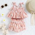 2pcs Baby Girl All Over Daisy Floral Print Spaghetti Strap Shirred Top and Shorts Set Pink
