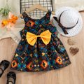 2pcs Toddler Girl Exotic Allover Print Bowknot Design Strap Dress and Straw Hat Set Multi-color