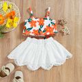 2pcs Baby Girl Floral Print Camisole Crop Top and Bowknot Hollow Out Skirt Set White image 2