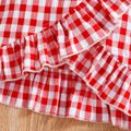 2pcs Toddler Girl Plaid Ruffled Sleeveless Blouse and Schiffy Design Belted Skirt Set Red