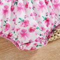 2pcs Baby Girl 95% Cotton Ribbed Bowknot Splicing Floral Print Sleeveless Romper with Headband Set Hot Pink image 5