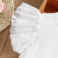 Mini Lady Toddler Girl 2pcs Dots Mesh Splice Flutter-sleeve White Top and Belt Decor Yellow Skirt Set White
