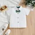 2pcs Toddler Boy Gentleman Suit, Bow tie Design Lapel Collar Shirt and Adjustable Suspender Shorts Set White