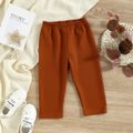 2pcs Toddler Girl Textured Twist Knot Long-sleeve Tee and Elasticized Brown Pants Set Brown