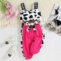 2pcs Baby Girl Cow Print Letter Cami Crop Top and Belted Colorblock Pants Set BlackandWhite