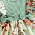 Baby Girl 95% Cotton Rib Knit Splicing Floral Print Ruffle Trim Short-sleeve Romper Green