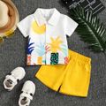 2pcs Baby Boy Tropical Print Short-sleeve Shirt and Solid Shorts Set Yellow