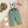 2pcs Baby Boy Gentleman Outfits Long-sleeve Shirt and Suspender Pants Set Army green