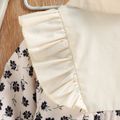 Toddler Girl Floral Print Ruffled Button Design Lapel Collar Long-sleeve Blouse Beige