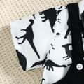 2pcs Toddler Boy Playful Dinosaur Print Lapel Collar Shirt and Overalls Set Black/White