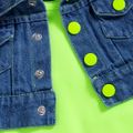 2pcs Baby Girl Denim Vest and Fluorescent Green Cami Romper Set Green