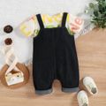 2pcs Baby Boy Allover Letter Print Short-sleeve Tee and Ripped Denim Overalls Set Multi-color