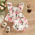 Baby Girl 2pcs Shirred Floral Flounce Layered Flutter-sleeve Top and Bloomer Shorts Set Light Pink