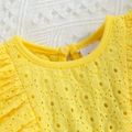 2pcs Baby Girl Solid Eyelet Embroidered Ruffle Trim Layered Tank Top and Allover Daisy Floral Print Flared Pants Set Yellow