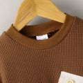 2pcs Toddler Boy Pocket Design Waffle Pullover Sweatshirt and Elasticized Pants Set Brown image 3