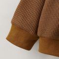 2pcs Toddler Boy Pocket Design Waffle Pullover Sweatshirt and Elasticized Pants Set Brown image 4