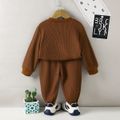2pcs Toddler Boy Pocket Design Waffle Pullover Sweatshirt and Elasticized Pants Set Brown