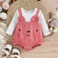 Baby Girl 95% Cotton Long-sleeve Rib Knit Spliced Cartoon Embroidered Romper White