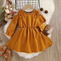 Toddler Girl Sweet Ruffled Textured Long-sleeve Dress Orange