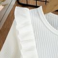 2pcs Toddler Girl Trendy Ruffled Ribbed Tee and Button Design Corduroy Skirt Set White