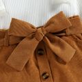 2pcs Toddler Girl Trendy Ruffled Ribbed Tee and Button Design Corduroy Skirt Set White image 4
