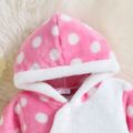 Baby Girl Elephant Embroidered Polka Dots Spliced Hooded Long-sleeve Thermal Fuzzy Jumpsuit Pink image 5