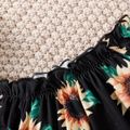 2pcs Baby Girl Allover Sunflower Floral Print Off Shoulder Long-sleeve Crop Top and Flared Pants Set Black