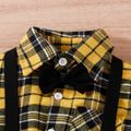2pcs Toddler Boy Gentleman Suit, Suspender Denim Jeans and Plaid Lapel Collar Shirt Set Yellow image 3