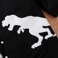 Baby Boy Allover Dinosaur Print Spliced Black Long-sleeve Hooded Jumpsuit BlackandWhite