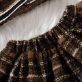 2pcs Baby Girl Long-sleeve Contrast Binding Brown Plaid Tweed Button Front Cardigan and Skirt Set Brown