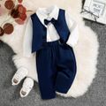 3pcs Baby Boy Party Outfits Gentleman Bow Tie Long-sleeve Shirt and Solid Waistcoat with Suspender Pants Set Blue image 1