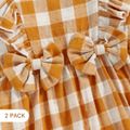 2-Pack Baby Girl Ruffle Trim Bowknot Decor Long-sleeve Plaid and Floral Print Dresses Set MultiColour