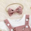 3pcs Baby Girl 95% Cotton Long-sleeve Solid Rib Knit Ruffle Trim Top and Floral Print Romper with Headband Set White image 3